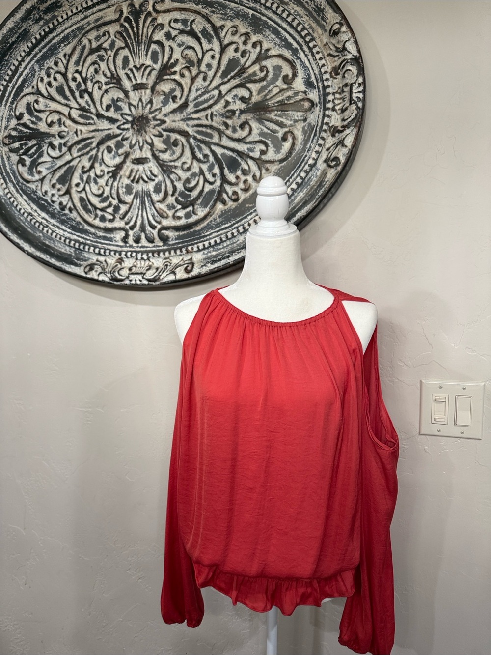 Alfani Red Cold-Shoulder Blouson Top